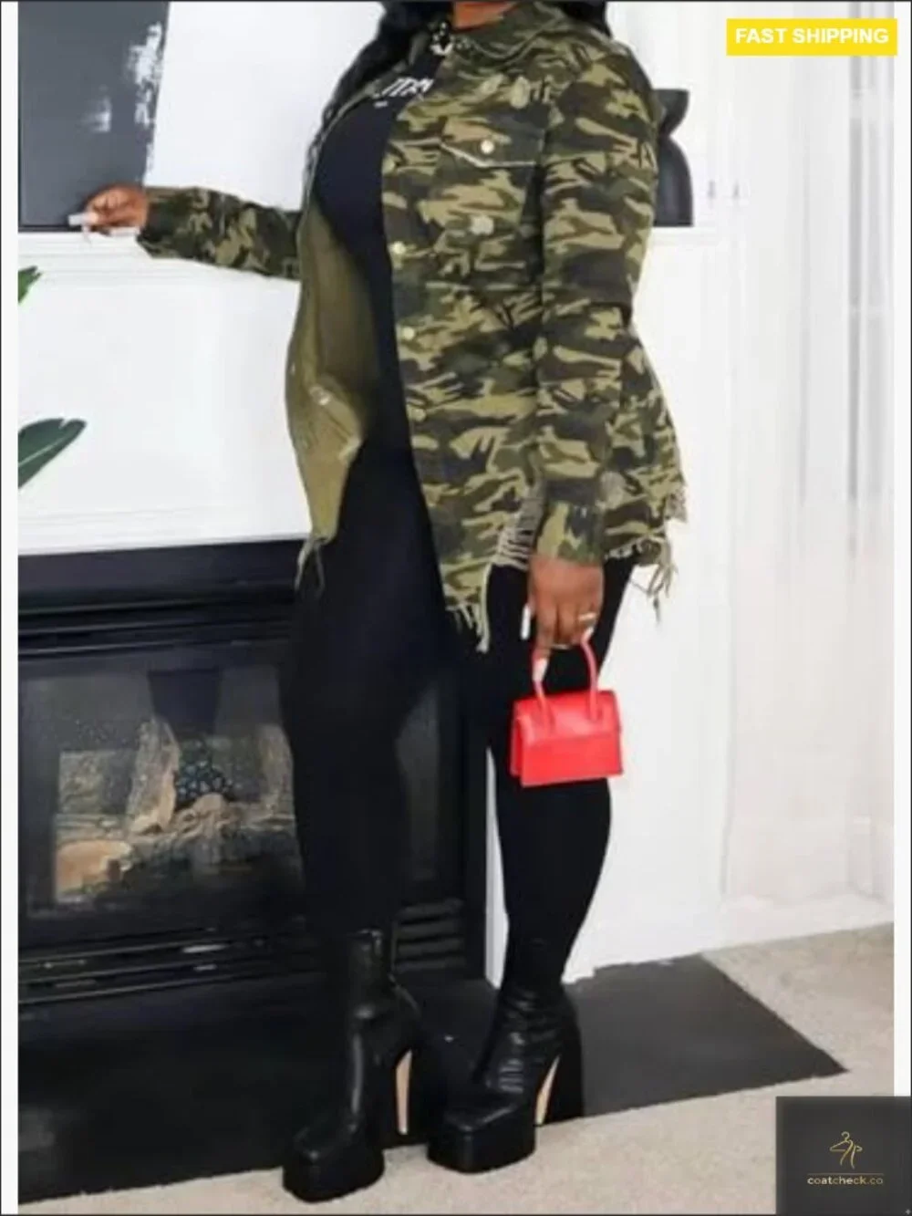 Camo Jacket with Pockets Long Sleeve Button Down Oversized Casual Outerwear Coat - Picture 5 of 5